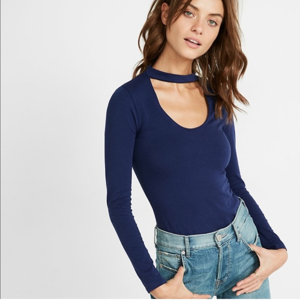Express Plunging Mock Neck Choker Top